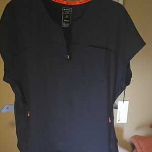 NFINITY Black Scrub Top with Orange Trim
